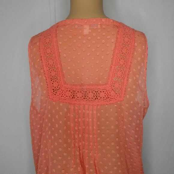Daniel Rainn Swiss Dot Keyhole Sleeveless Blouse S Tangerine - Picture 11 of 11